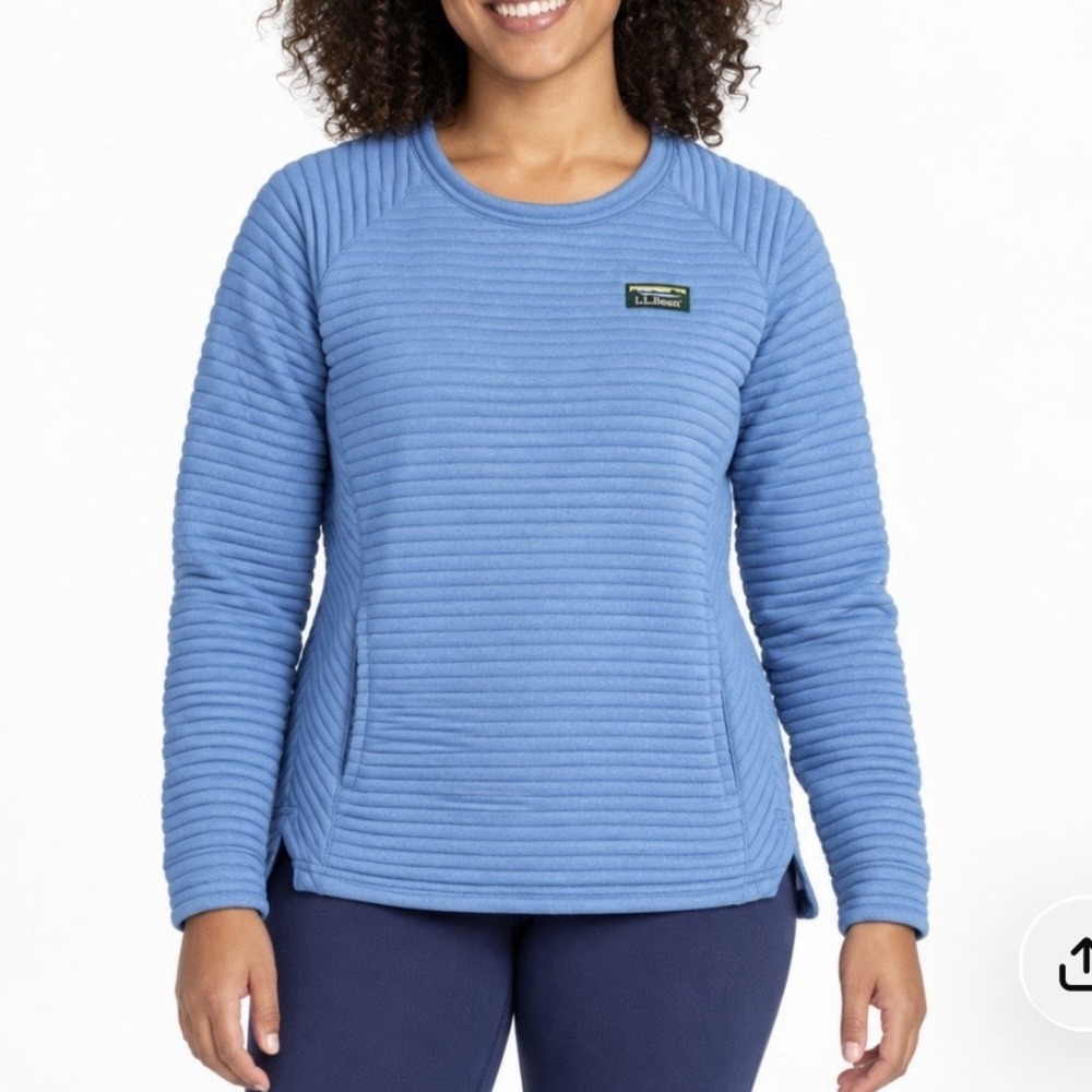LL Bean Blue Airlight Knit Crew Neck Pullover Pockets Outdoor Size MEDIUM